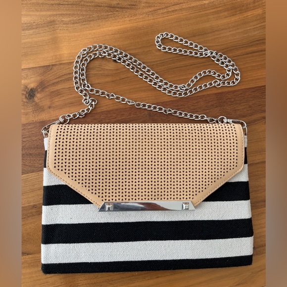 Stella & Dot Handbags - STELLA & DOT City Slim Black Cream Stripe Clutch Bag Convert to Cross Body